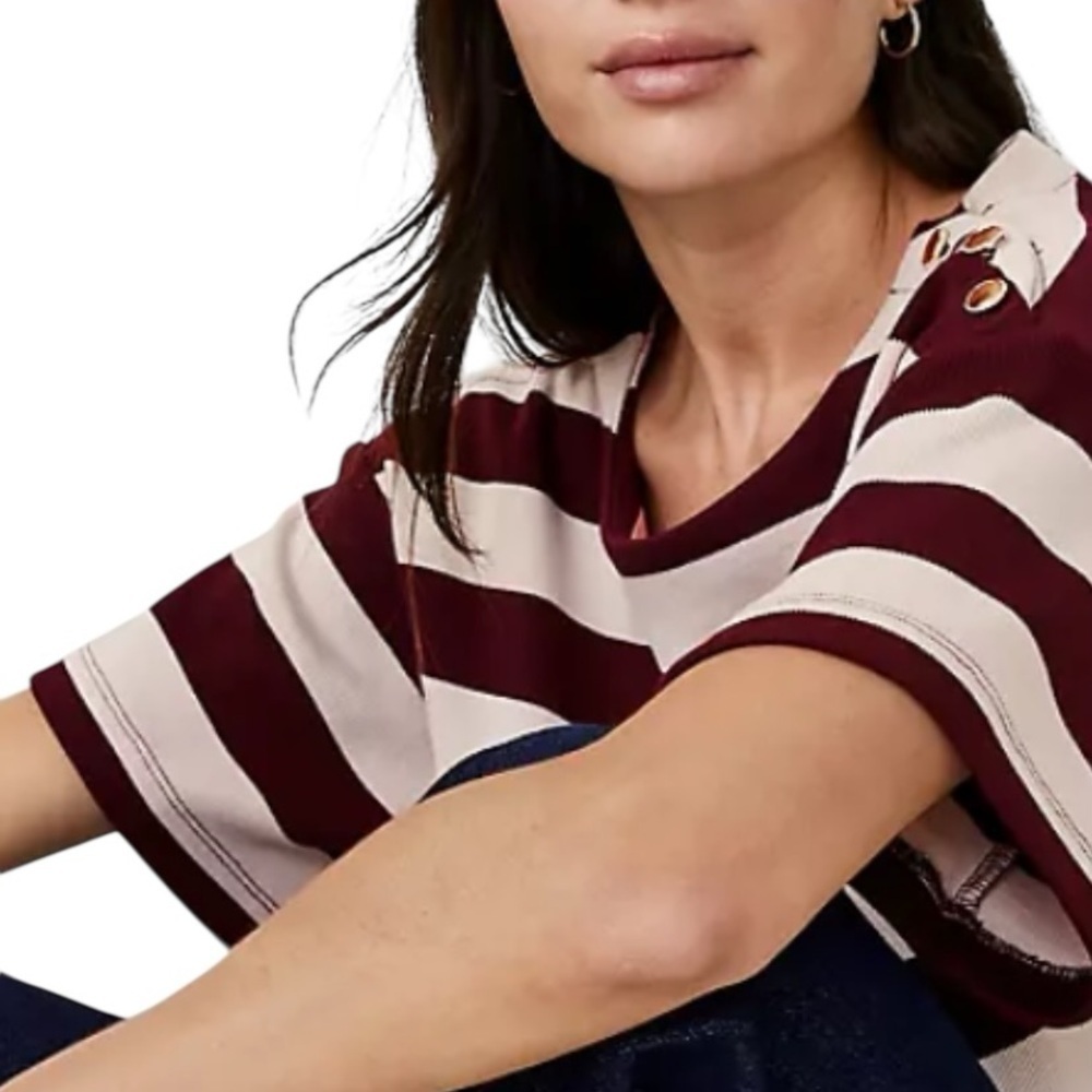 Ann Taylor Weekend Striped Ribbed button Top